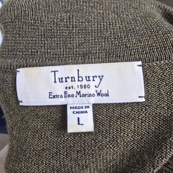 Turnbury Extra Fine Merino Wool Long Sleeve Polo Sweater Mens Size Large- Green - Picture 5 of 7